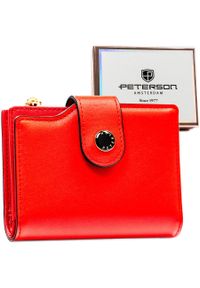 Czerwony portfel damski ze skóry ekologicznej zamykany na suwak i zatrzask PTN 012-JK6 Peterson. Kolor: czerwony. Materiał: skóra ekologiczna #1