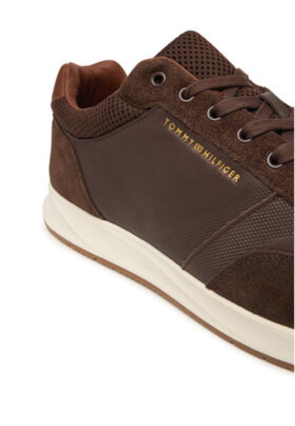 TOMMY HILFIGER - Tommy Hilfiger Sneakersy Dressy Runner FM0FM05910 Brązowy. Kolor: brązowy. Materiał: skóra