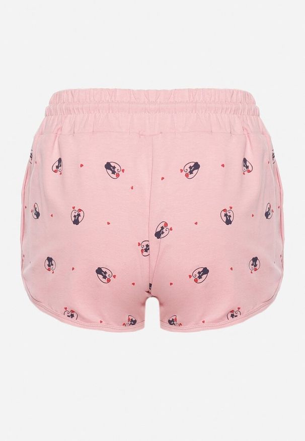 Born2be - Różowe Bawełniane Szorty z Wysokim Stanem i Gumką w Pasie Mertantia. Okazja: na co dzień. Stan: podwyższony. Kolor: różowy. Materiał: bawełna. Styl: casual