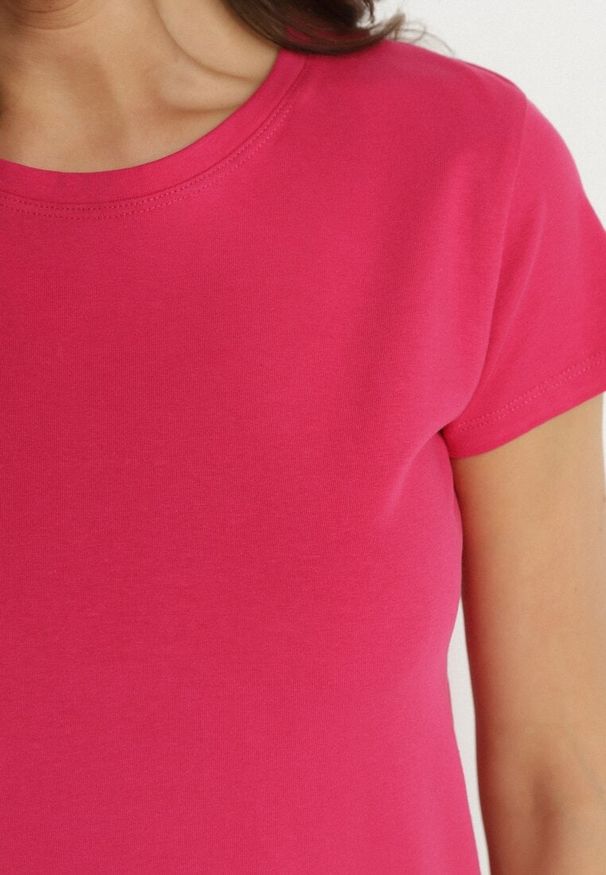 Born2be - Fuksjowy Bawełniany Klasyczny T-shirt Lunolia. Okazja: na co dzień. Kolor: różowy. Materiał: bawełna. Wzór: gładki. Styl: klasyczny