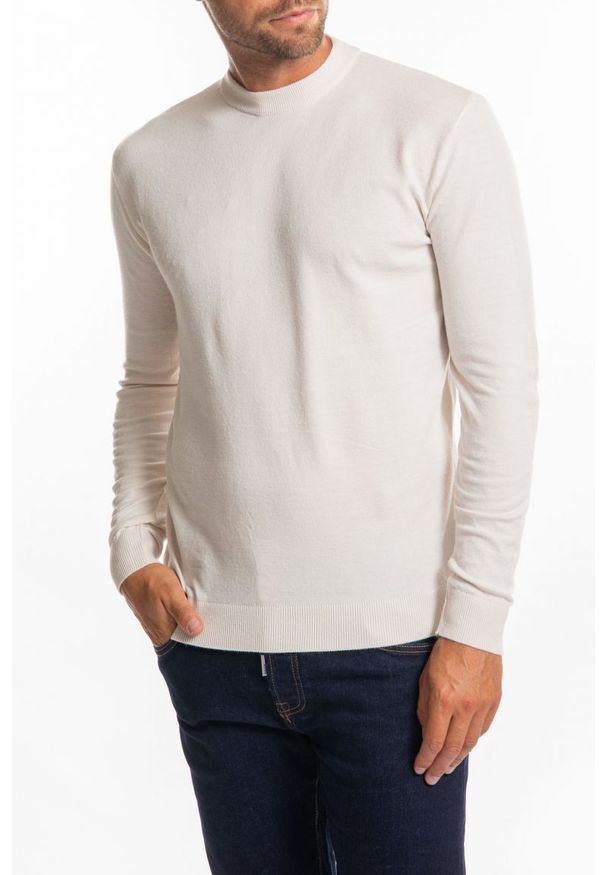 Takeshy Kurosawa Sweter | 83383 | Maglia Girocollo | Mężczyzna | Kremowy. Okazja: na co dzień. Kolor: kremowy. Materiał: wiskoza, poliester, poliamid. Wzór: aplikacja. Styl: casual