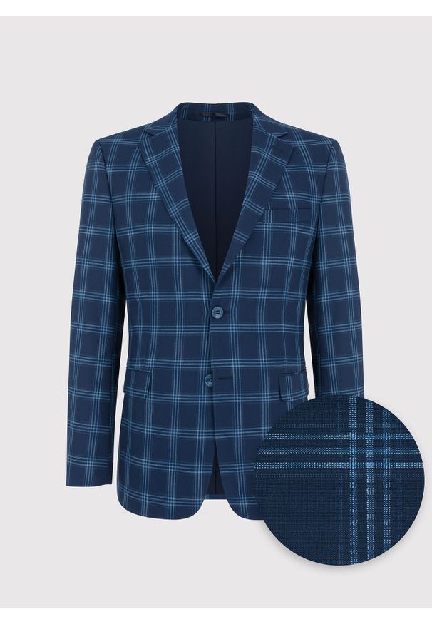 Pako Lorente - PAKO LORENTE – Granatowa marynarka garniturowa w niebieską kratę. Kolor: niebieski. Materiał: poliester, wiskoza, elastan