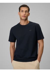 4f - 4F T-shirt regular gładki męski - granatowy XL. Okazja: na co dzień. Kolor: niebieski. Materiał: dzianina, bawełna, dresówka, jeans. Wzór: gładki. Styl: casual, klasyczny #1