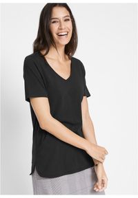 bonprix - T-shirt z bawełną organiczną. Typ kołnierza: dekolt w serek. Kolor: czarny. Materiał: bawełna