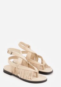 Born2be - Beżowe Sandały w Stylu Rzymianek z Frędzlami Lysoph. Okazja: na co dzień. Zapięcie: sprzączka. Kolor: beżowy. Materiał: jeans. Styl: casual, elegancki, boho #5
