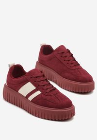 Born2be - Bordowe Sneakersy na Grubej Podeszwie z Tłoczeniem Rilunessa. Okazja: na co dzień. Kolor: czerwony. Materiał: jeans #4