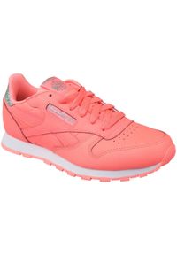 Buty sportowe dla dziewczynki, Reebok Classic Leather. Zapięcie: sznurówki. Kolor: różowy. Materiał: syntetyk, tkanina, skóra, materiał. Szerokość cholewki: normalna. Model: Reebok Classic. Sport: turystyka piesza