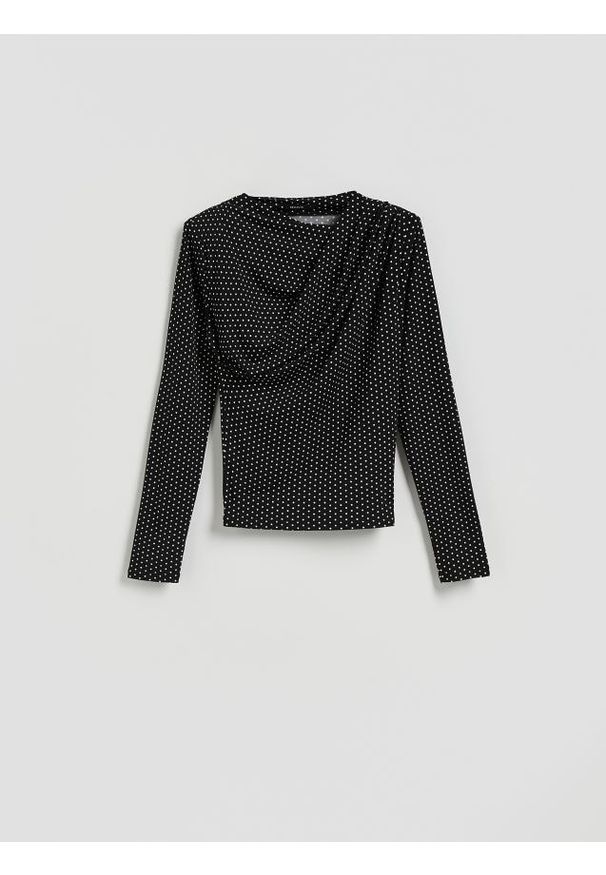 Reserved - Bluzka w kropki - czarny. Kolor: czarny. Materiał: dzianina. Wzór: kropki