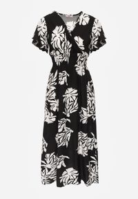 Born2be - Czarna Wiskozowa Sukienka o Rozkloszowanym Kroju z Kopertowym Dekoltem Morgassa. Okazja: na co dzień. Kolor: czarny. Materiał: wiskoza. Wzór: kwiaty. Sezon: lato. Typ sukienki: kopertowe. Styl: casual, klasyczny #6