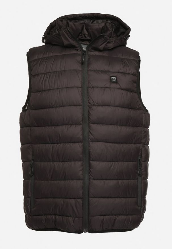 Born2be - Czarna Kamizelka z Pikowanym Wzorem i Odpinanym Kapturem Podgrzewana przez USB Rinnelia. Okazja: na co dzień. Kolor: czarny. Materiał: jeans, sztruks. Styl: casual