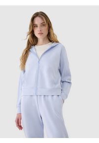 4f - 4F Bluza dresowa rozpinana z modalem damska - niebieska XS. Okazja: na co dzień. Typ kołnierza: kaptur. Kolor: niebieski. Materiał: dresówka. Długość rękawa: raglanowy rękaw. Wzór: gładki, ze splotem. Styl: casual, sportowy. Sport: fitness #1