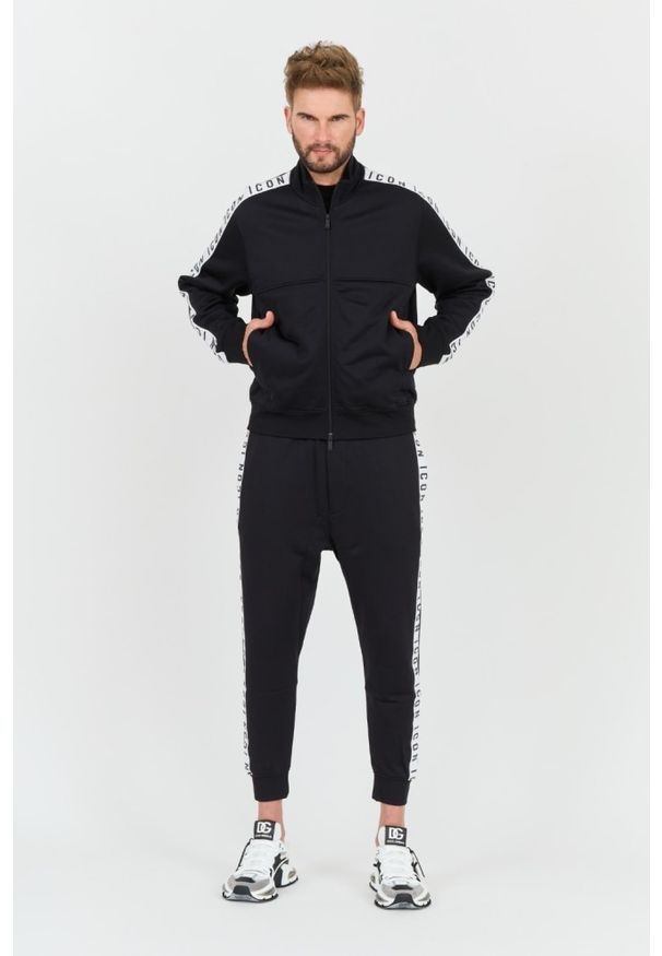 DSQUARED2 Czarne męskie spodnie dresowe Relax Dan Fit, Rozmiar M. Kolor: czarny. Materiał: dresówka
