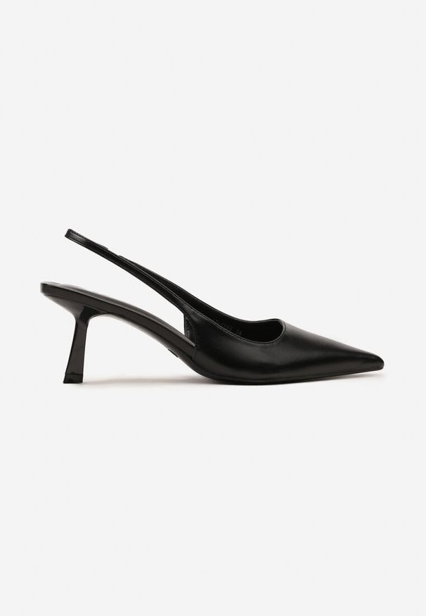Renee - Czarne Wsuwane Sandały Sling-Back na Kaczuszce ze Szpiczastym Noskiem Oxena. Okazja: na co dzień. Nosek buta: szpiczasty. Zapięcie: bez zapięcia. Kolor: czarny. Materiał: jeans. Obcas: na szpilce. Styl: wizytowy, elegancki, casual. Wysokość obcasa: średni