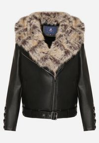 Born2be - Czarna Kurtka Ramoneska z Odpinanym Kapturem i Futrem Aplonna. Kolor: czarny. Materiał: futro. Sezon: zima, jesień. Styl: klasyczny #5