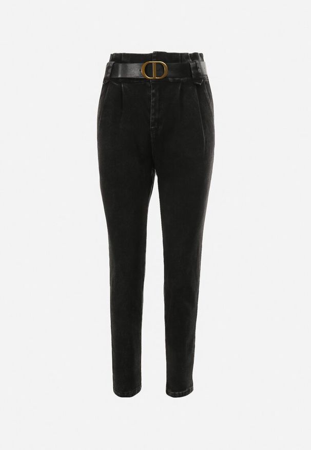 Born2be - Czarne Jeansy Mom Fit z Paskiem Humilia. Okazja: na co dzień. Stan: podwyższony. Kolor: czarny. Wzór: gładki. Styl: casual