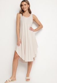 Born2be - Jasnobeżowa Rozkloszowana Sukienka z Bawełny Tesaxelle. Okazja: na co dzień, na spotkanie biznesowe. Kolor: beżowy. Materiał: bawełna. Typ sukienki: proste. Styl: casual, elegancki, biznesowy #1