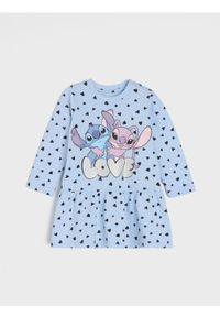 Sinsay - Sukienka Stitch - błękitny. Kolor: niebieski. Materiał: bawełna. Wzór: nadruk