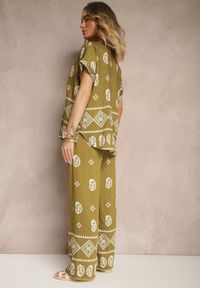 Renee - Zielono-Biały Komplet z Bawełny Spodnie o Szerokim Kroju i Koszula ze Wzorem Paisley Pavenn. Kolor: zielony. Materiał: bawełna. Wzór: paisley #4