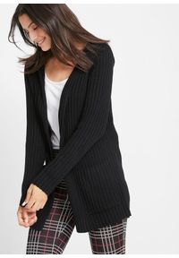 bonprix - Sweter bez zapięcia z kapturem. Typ kołnierza: kaptur. Kolor: czarny. Długość: długie #1