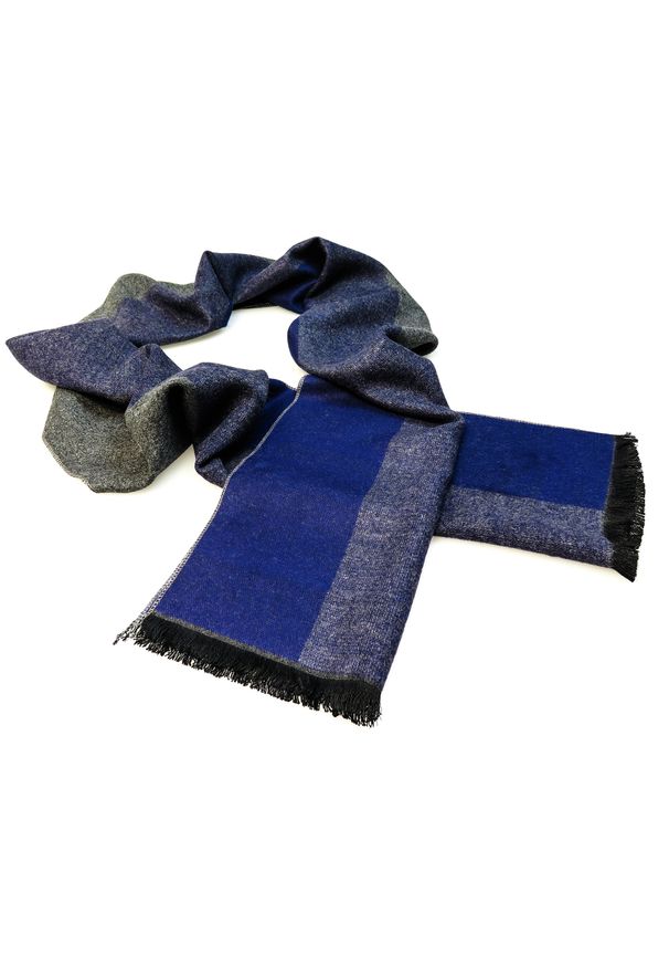 Modini - Granatowo-szary szalik męski R35. Kolor: szary, wielokolorowy, niebieski. Materiał: wiskoza