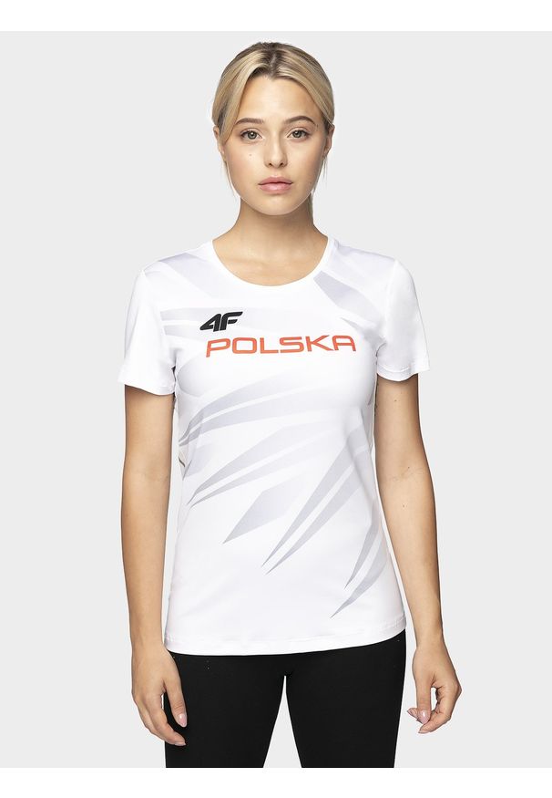 4f - Koszulka funkcyjna damska TSDF991R - biały. Kolor: biały. Materiał: poliester, elastan