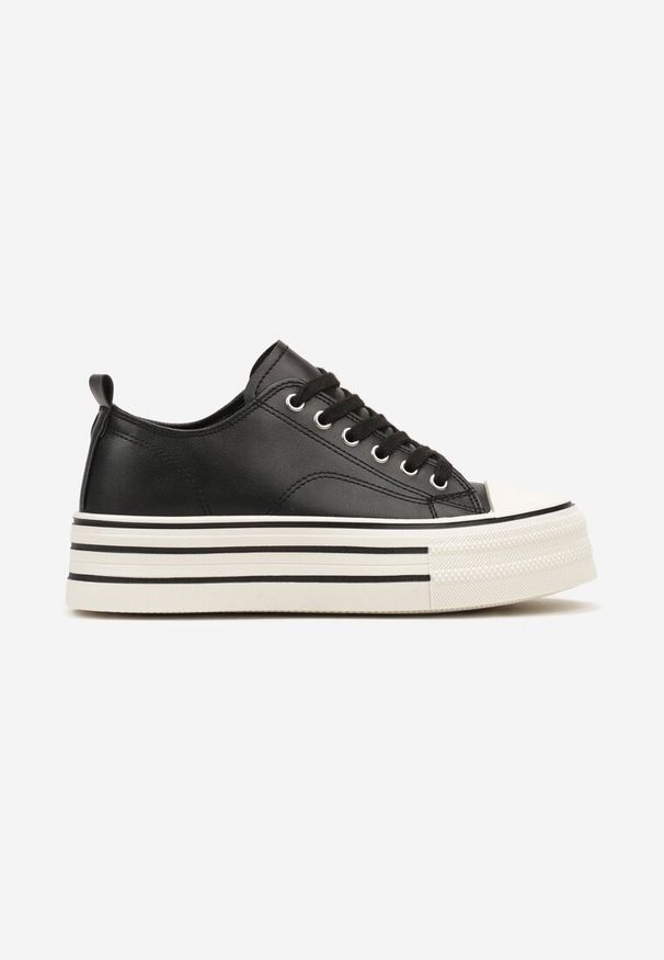 Renee - Czarne Streetwearowe Trampki Basic na Grubej Podeszwie w Paski Avirissa. Okazja: na co dzień. Zapięcie: pasek. Kolor: czarny. Materiał: jeans. Wzór: paski. Obcas: na platformie. Styl: casual, młodzieżowy, elegancki