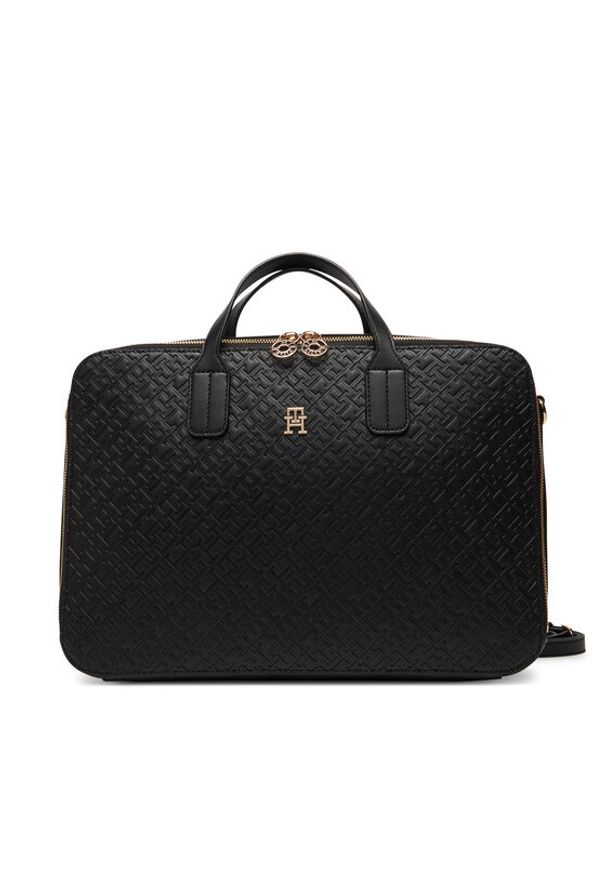 TOMMY HILFIGER - Tommy Hilfiger Torba na laptopa Th Icon Laptop Bag Mono AW0AW18003 Czarny. Kolor: czarny. Materiał: skóra