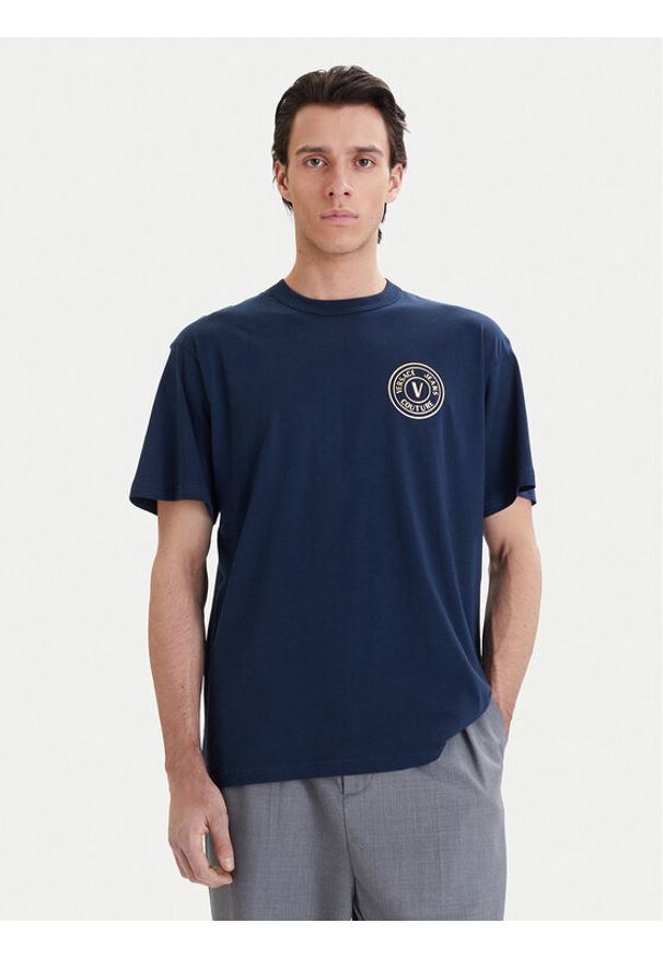 Versace Jeans Couture T-Shirt 80GAHT04 CJ00T Granatowy Regular Fit. Kolor: niebieski. Materiał: bawełna