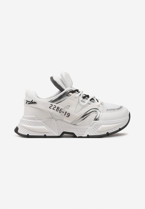 Renee - Białe Nowoczesne Sneakersy z Grubą Podeszwą i Sznurowaniem Silika. Okazja: na co dzień. Nosek buta: okrągły. Kolor: biały. Materiał: jeans
