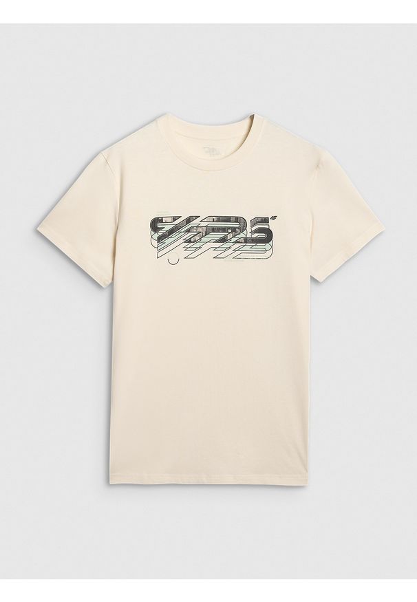 4f - 4F T-shirt regular z nadrukiem męski - biały S. Kolor: biały. Materiał: skóra, materiał. Wzór: nadruk