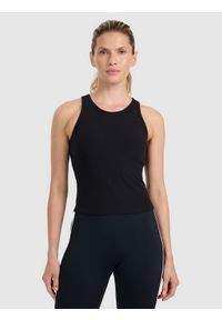 4f - 4F Top slim z prążkowanej dzianiny damski - czarny XS. Kolor: czarny. Materiał: prążkowany, dzianina