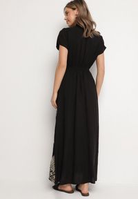 Born2be - Czarna Koszulowa Sukienka z Bawełną Ozdobiona Metaliczną Nicią Tirlio. Okazja: na spacer, na co dzień. Kolor: czarny. Materiał: bawełna. Wzór: aplikacja. Typ sukienki: koszulowe. Styl: elegancki, casual, klasyczny #2