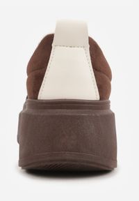 Renee - Brązowe Sneakersy Klasyczne Tenisówki na Grubej Podeszwie z Koturnem Adessia. Okazja: na spacer, na co dzień. Kolor: brązowy. Materiał: jeans. Obcas: na koturnie. Sport: turystyka piesza #3