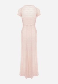 Renee - Różowa Wieczorowa Sukienka z Siateczki z Wiskozą na Krótki Rękaw Chareino. Okazja: na randkę, na wesele, na ślub cywilny. Kolor: różowy. Materiał: wiskoza. Długość rękawa: krótki rękaw. Styl: wizytowy. Długość: maxi #7