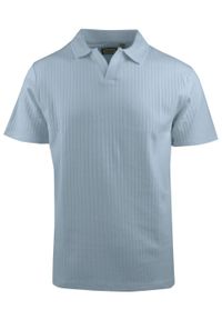 Dzianinowa Koszulka Polo - Dekolt Bez Guzików - Brave Soul - Błękitna. Okazja: na co dzień. Typ kołnierza: polo. Kolor: niebieski. Materiał: elastan, bawełna. Styl: casual #1