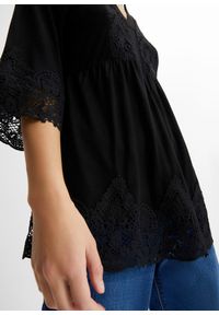 bonprix - Tunika shirtowa z wiskozy. Kolor: czarny. Materiał: koronka, wiskoza. Wzór: aplikacja, koronka #3