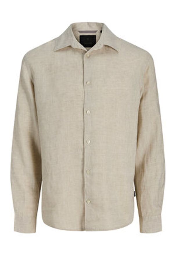 Jack & Jones Koszula Lawrence 12293563 Beżowy jasny Regular Fit. Kolor: beżowy. Materiał: len
