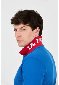 La Martina - LA MARTINA Niebieskie męskie polo z dużym logo, Rozmiar M. Typ kołnierza: polo. Kolor: niebieski