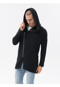 Ombre Clothing - Długa bluza męska rozpinana - czarna B1370 - XL. Kolor: czarny. Materiał: bawełna, poliester, dzianina. Długość: długie. Wzór: napisy, aplikacja. Styl: elegancki #6