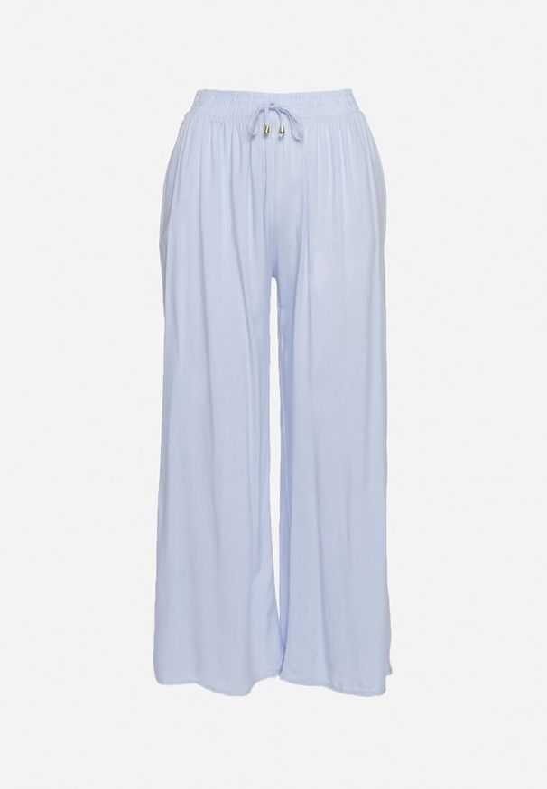 Born2be - Jasnoniebieskie Gładkie Spodnie z Gumką w Pasie i Szerokimi Nogawkami Alathera. Kolor: niebieski. Wzór: gładki. Sezon: lato