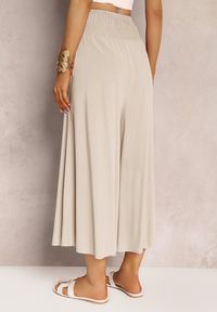 Renee - Jasnobeżowe Szerokie Spodnie High Waist o Długości 7/8 Rathi. Stan: podwyższony. Kolor: beżowy. Materiał: wiskoza, tkanina #5