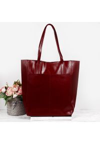 Skórzana torebka damska shopper bag DAN-A T376 bordowa. Kolor: czerwony. Materiał: skórzane. Styl: klasyczny, elegancki #1