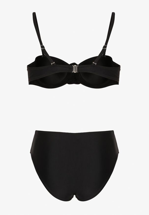 Born2be - Czarne Bikini Biustonosz z Kwiatem 3D i Majtki Typu Figi Telanea. Kolor: czarny. Wzór: kwiaty