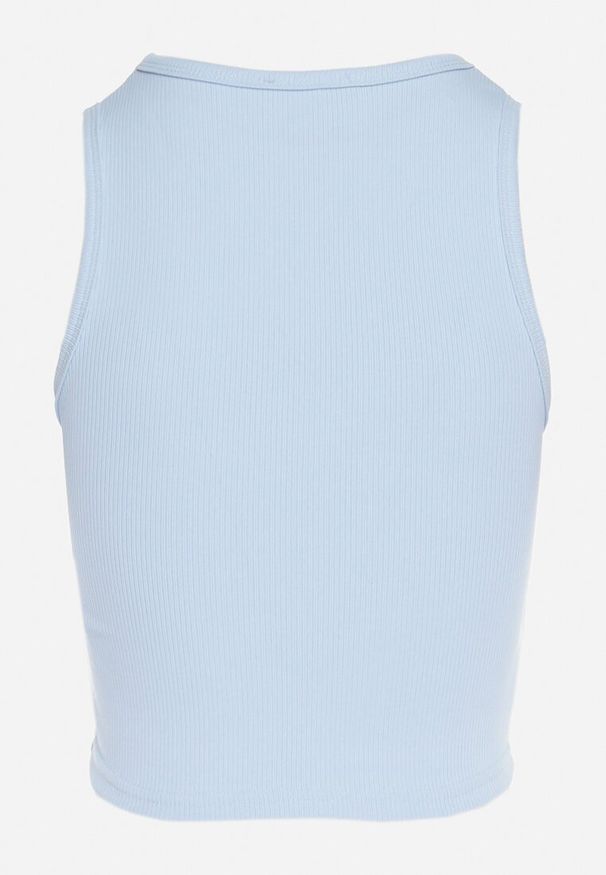 Born2be - Jasnoniebieski Krótki Tank Top z Prążkowanej Tkaniny Nevallia. Okazja: na co dzień. Kolor: niebieski. Materiał: tkanina, prążkowany. Długość: krótkie. Styl: klasyczny, elegancki, casual