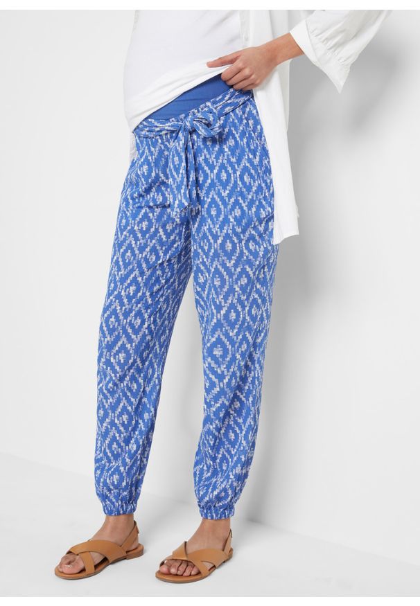 bonprix - Spodnie ciążowe Loose Fit. Kolekcja: moda ciążowa. Kolor: niebieski. Materiał: wiskoza. Wzór: kwiaty