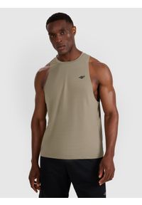 4f - 4F Tank top treningowy szybkoschnący męski - oliwkowy/khaki XXL. Kolor: brązowy, wielokolorowy, oliwkowy. Materiał: dzianina, materiał, syntetyk, włókno, elastan. Wzór: ze splotem. Sport: fitness