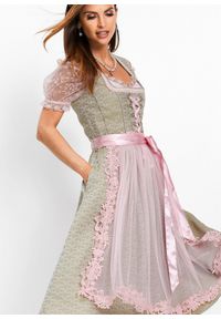 bonprix - Sukienka ludowa z perełkami (2 części). Kolor: zielony. Materiał: koronka #3