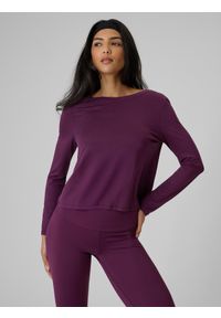 4f - 4F Longsleeve regular z modalem damski - fioletowy L. Okazja: na co dzień. Typ kołnierza: dekolt na plecach. Kolor: fioletowy. Materiał: materiał, skóra, dzianina. Długość rękawa: długi rękaw. Styl: casual #1