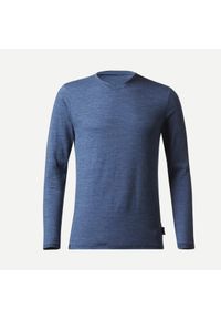 FORCLAZ - Koszulka trekkingowa z długim rękawem męska Forclaz Travel 100 Merino. Kolor: niebieski. Materiał: wełna, akryl, materiał. Długość rękawa: długi rękaw. Długość: długie. Sport: turystyka piesza #1