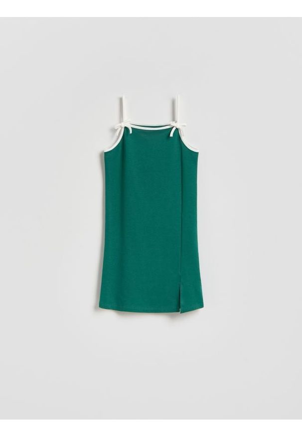 Reserved - Bawełniana sukienka - ciemnozielony. Kolor: zielony. Materiał: bawełna. Typ sukienki: proste